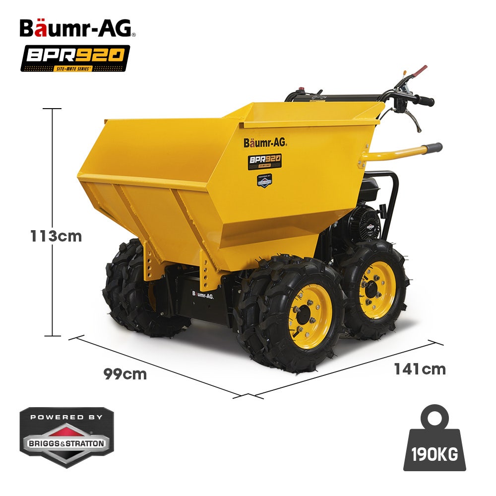 Baumr-AG 6 Wheel Motorised Wheelbarrow Dumper, Briggs & Stratton CR950 Petrol Engine, 500kg Capacity