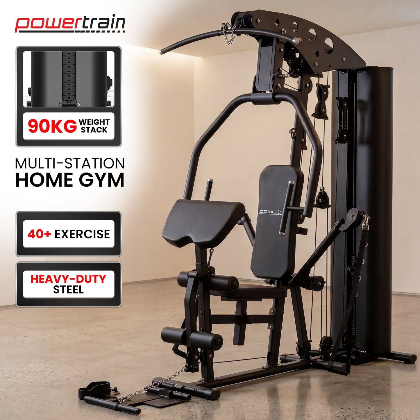 Powertrain Home Multi Gym 560 Full Body Training with 90kg Weight Stack Home Gym