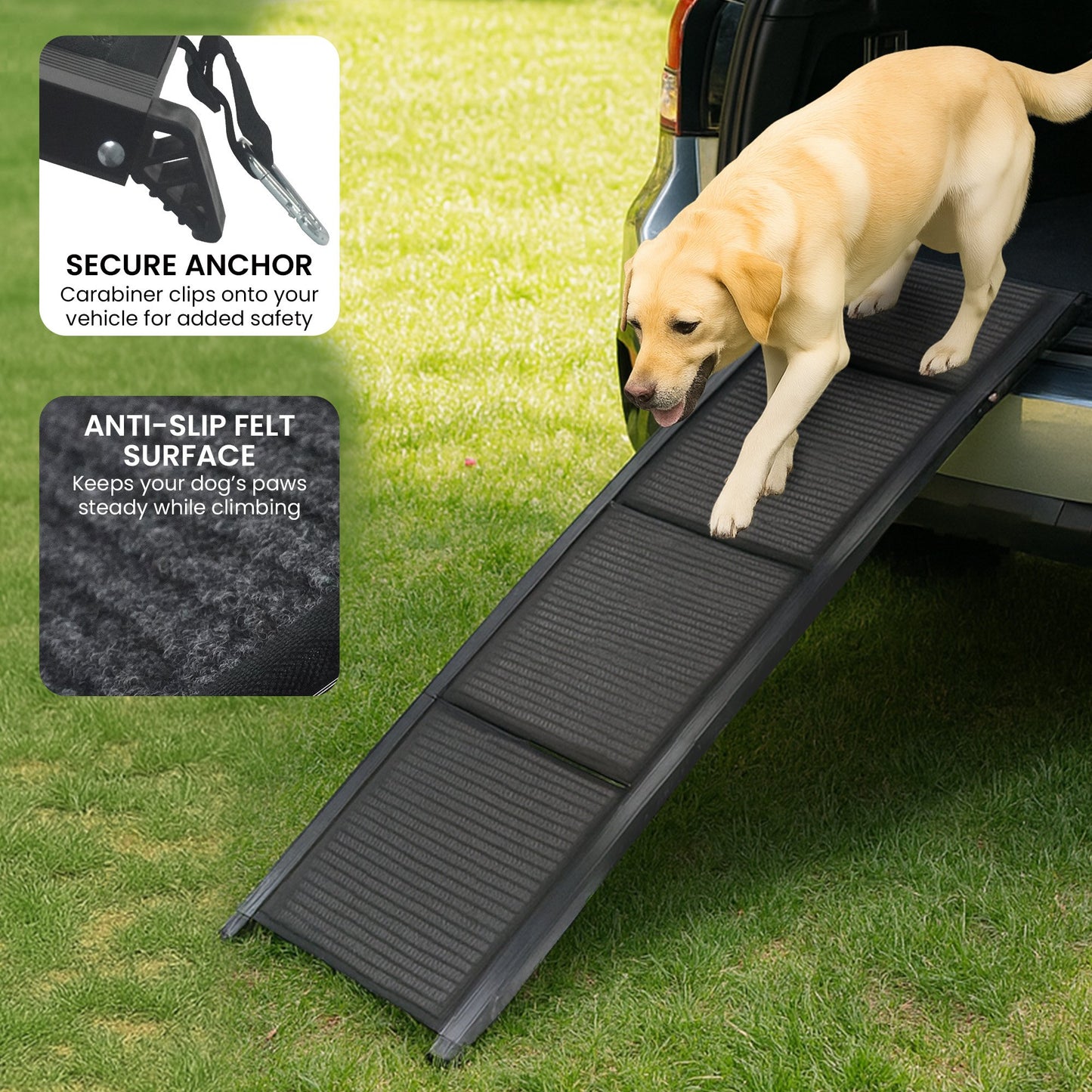Furtastic Dog Ramp For Cars Pet Ramp For Puppy Medium Dogs Old Dogs & Cats Non-slip Felt Surface Aluminium Frame Folding Portable Safety Pet Stairs