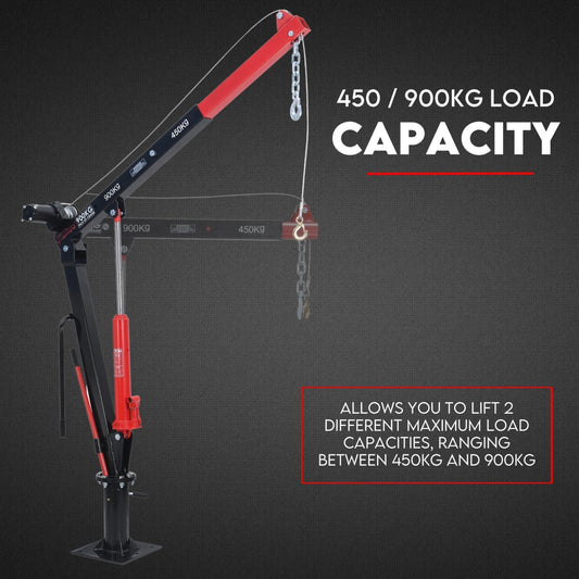 900kg Swivel Hydraulic Crane Hoist 12V Electric Jack Trailer UTE Pick up Lift