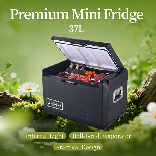 ASMOKE Premium Mini Fridge | 37L Compact Refrigerator with Roll-Bond Evaporator & Internal Light