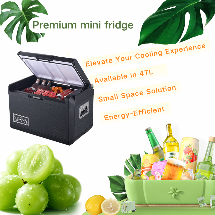 ASMOKE Premium Mini Fridge | 47L Compact Refrigerator with Roll-Bond Evaporator & Internal Light