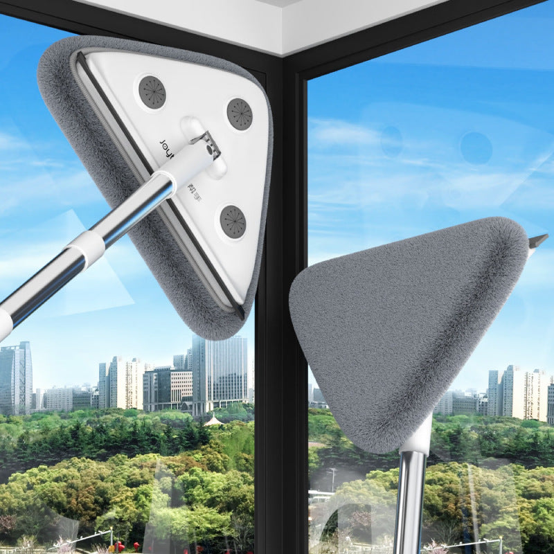 Adjustable Triangle Cleaning Mop 119cm Long Handle Window Squeegee Wall Washer Rotatable Head for Ceilings High Corners Wet Dry Use with 2 Microfibre Pads
