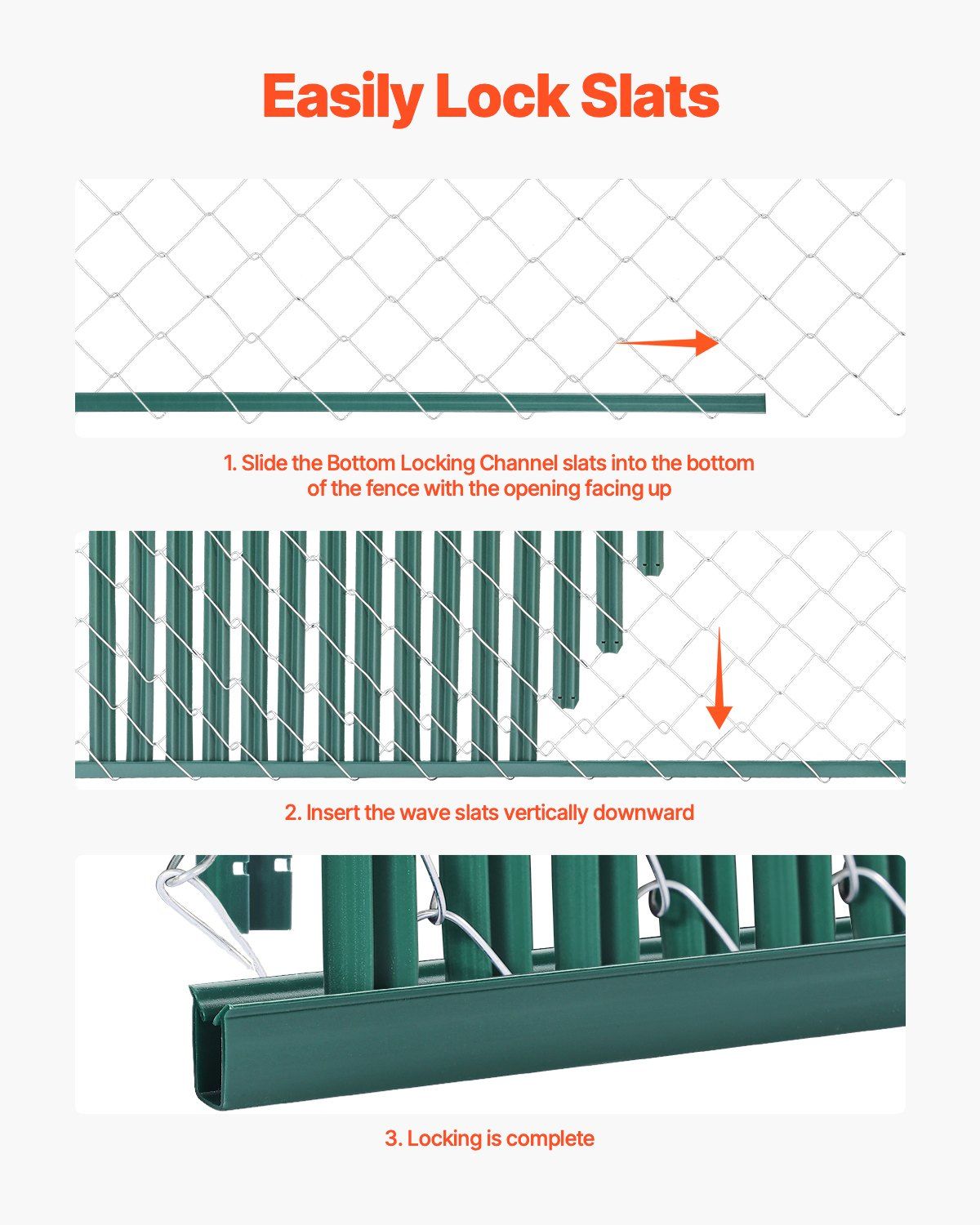 Bottom Locking Privacy Slats, Single-Wall Vertical Bottom-Locking Slats for Chain-Link Fence, High-Density HDPE Chain Link Slats Ideally Fit 1.5 m High Fence for Garden Farm Sports Field(Green)