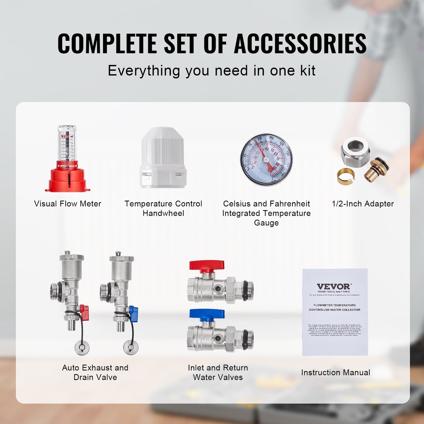 12-Branch Radiant Heat Manifold, 1/2" PEX Tubing Manifold, Stainless Steel PEX Manifold for Hydronic Radiant Floor Heating, Radiant Heat PEX Manifold Kit with 1/2" Adapters Included