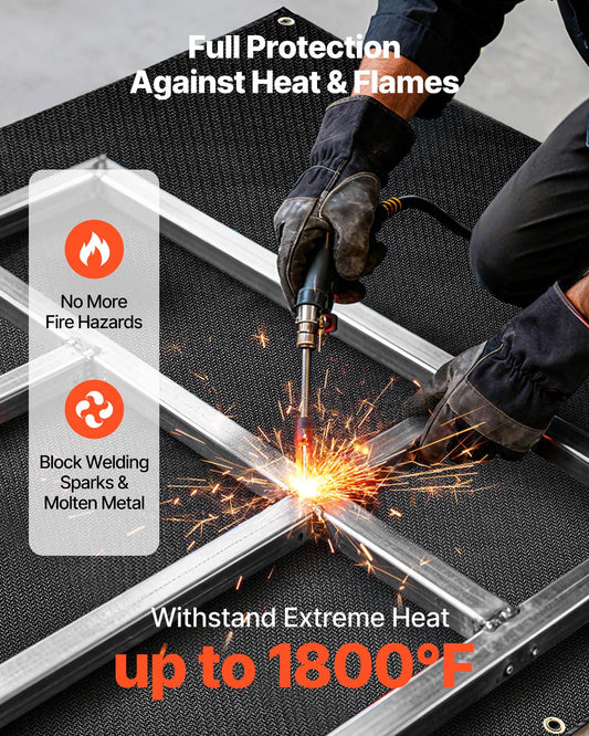 Welding Blanket, 1219mm x 1829mm Silicone Coated Fiberglass Welding Blanket, 1800°F Heat Resistant Safety Protection Blankets, Flame Retardant Fireproof Insulation Mat with Metal Grommets