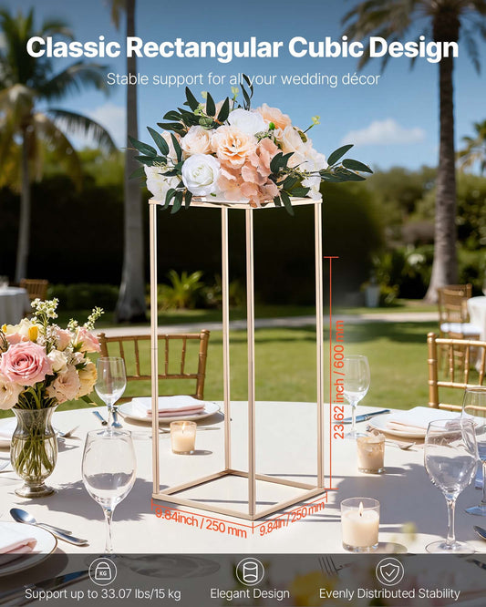 Wedding Flower Stand, 10PCS 60cm Column Flower Stand, Floral Stands with Acrylic Laminate, Gold Rectangular Floral Display Rack for Wedding, Party, Birthday, Home, Gold Centerpiece Stands