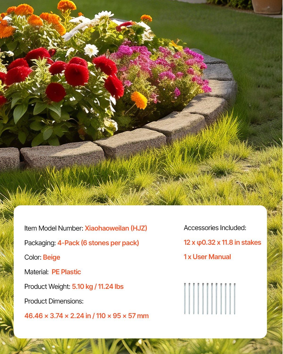 Fake Stone Landscape Edging 1180 x 95 x 57 mm Lawn Edging Fade-Resistant Beige