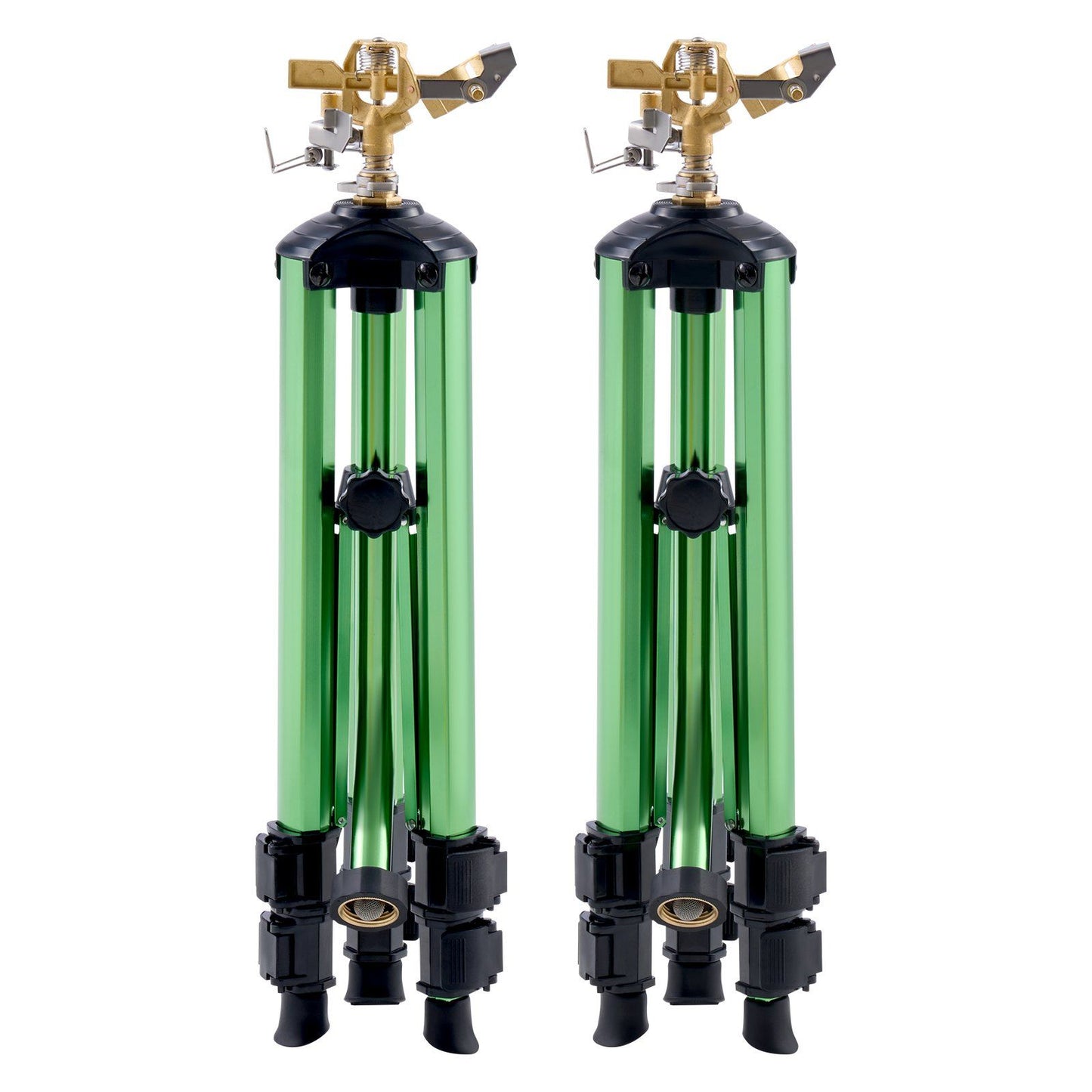 Impact Sprinkler on Tripod Base, 2 Packs, Heavy Duty Tripod Sprinklers with Brass Head & G3/4" Connector, 360 Degree Large Area Irrigation Sprinkler, Adjustable Heights Sprinkler for Yard