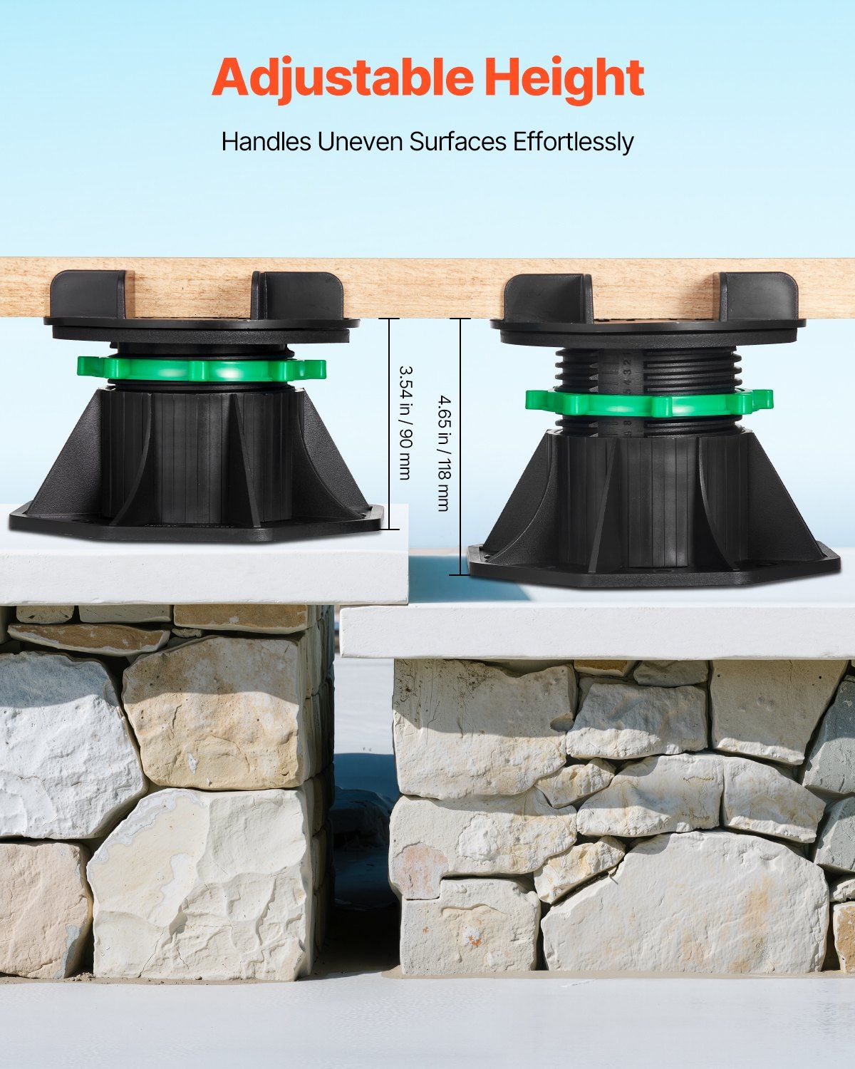 Deck Blocks 8 PCS, 2200 lbs / 997.90 kg Load Capacity Deck Support Plastic Pedestal Paver, Raising 3.54 - 4.65 inch / 90 - 118 mm, Height Adjustable Shed Foundation Base for Wood Concrete Metal