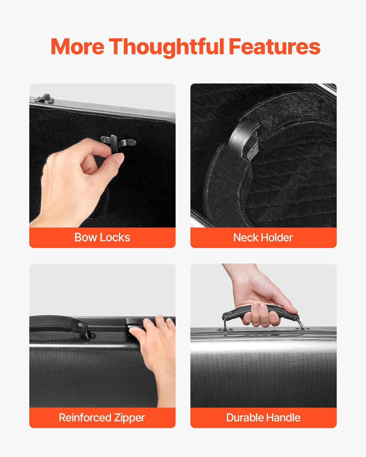 4/4 Full Size Violin Case, Built-in Hygrometer, Lightweight Portable Travel Carrying Bag, with Plush Lining, Shoulder Straps, Anti-Scratch, Professional Oblong Shape, for Violin, Black