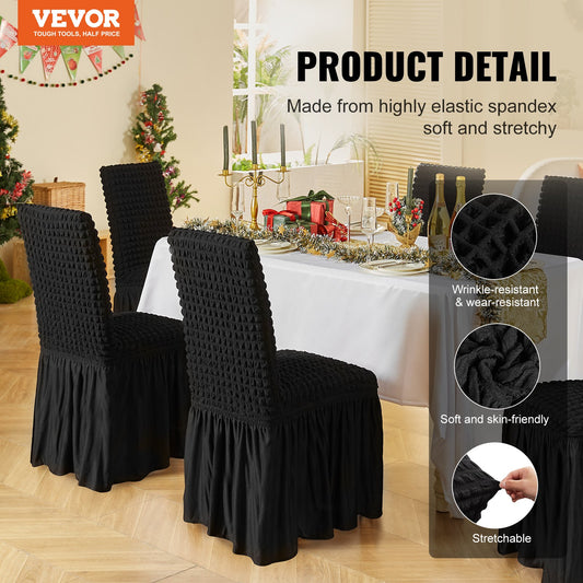 Stretch Spandex Folding Chair Covers, Universal Fitted Chair Cover with Skirt, Removable Washable Protective Slipcovers, for Wedding, Holiday, Banquet, Party, Celebration, Dining (4 PCS Black)
