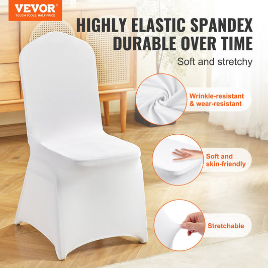 Stretch Spandex Folding Chair Covers, Universal Fitted Chair Cover, Removable Washable Protective Slipcovers, for Wedding, Holiday, Banquet, Party, Celebration, Dining (200PCS White)