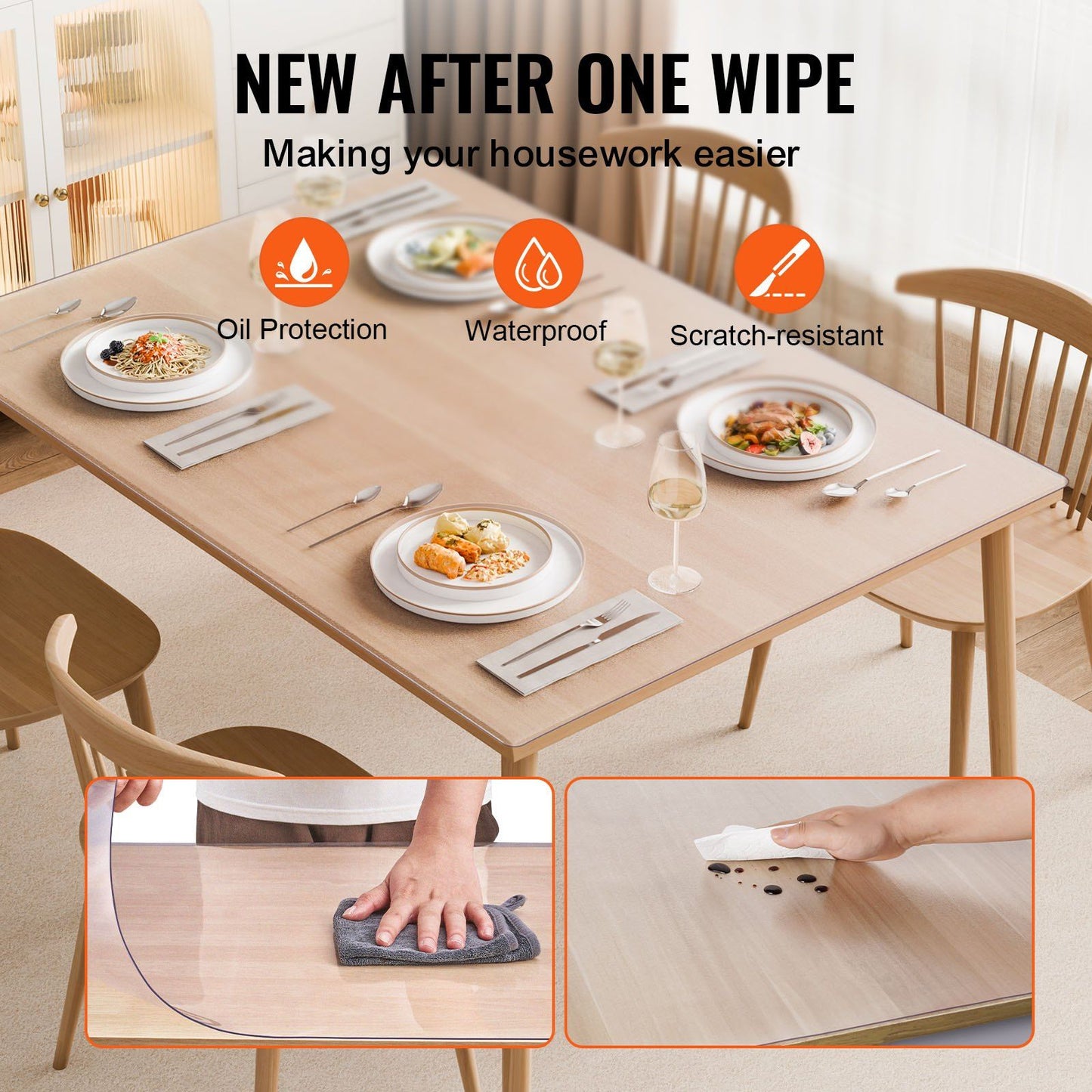 Plastic Table Cover, 24 x 48 Inch 1.5 mm Thick Frosted Table Protector, Rectangle PVC Desk Mat, Waterproof & Easy Cleaning Desk Pad Tablecloth, for Office Dresser Dining Room Table Night Stand