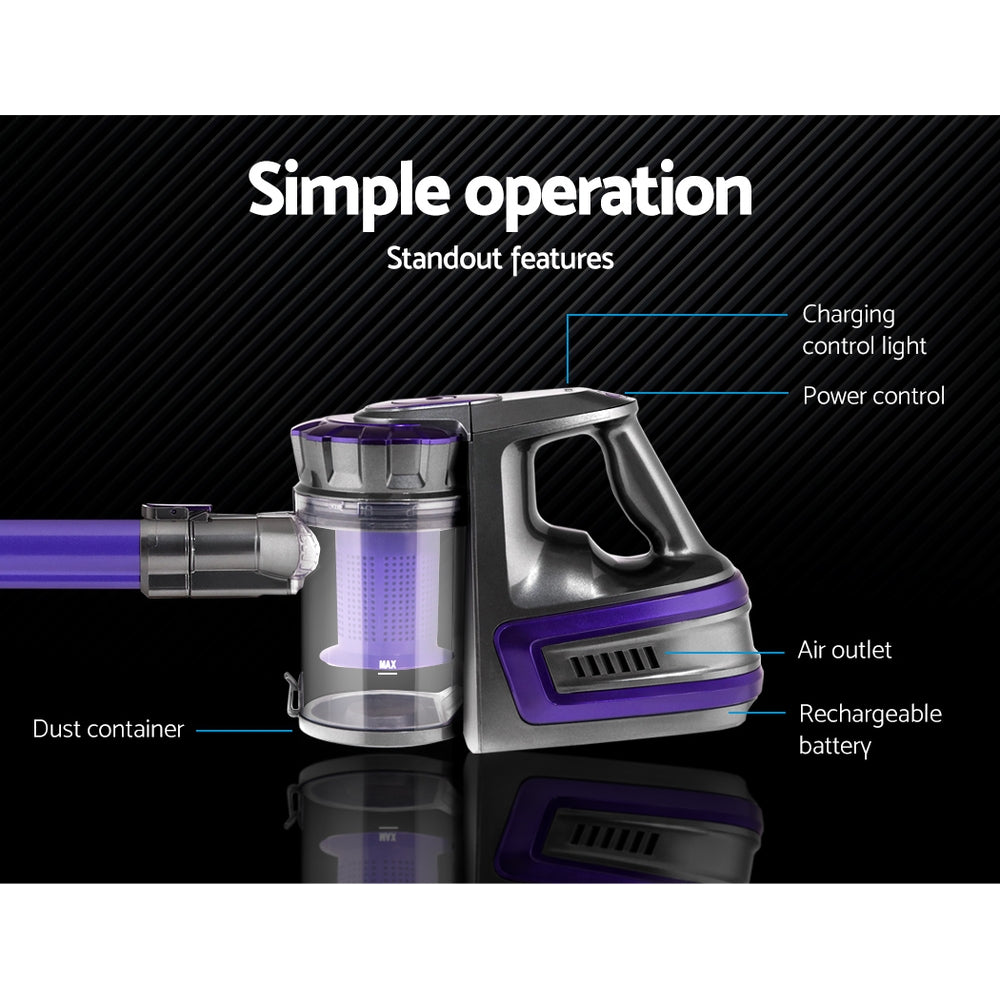 Devanti Stick Vacuum Cleaner Bagless Cordless 150W Purple-3