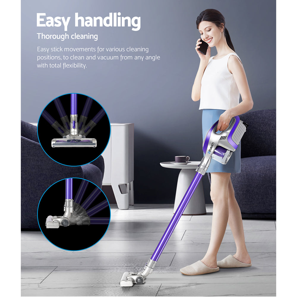 Devanti Stick Vacuum Cleaner Bagless Cordless 150W Purple-2