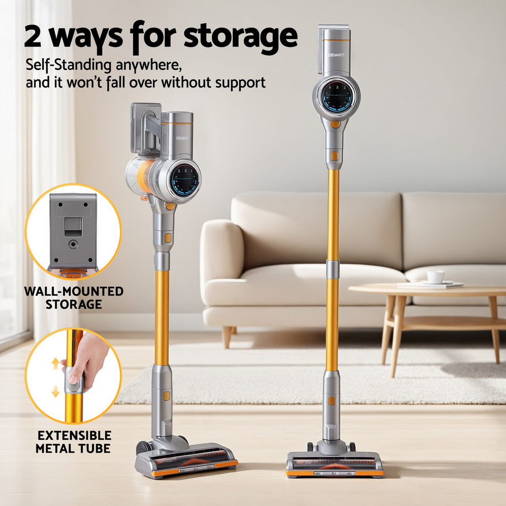 Devanti 300W Stick Vacuum Cleaner Cordless Self-Standing Golden-6