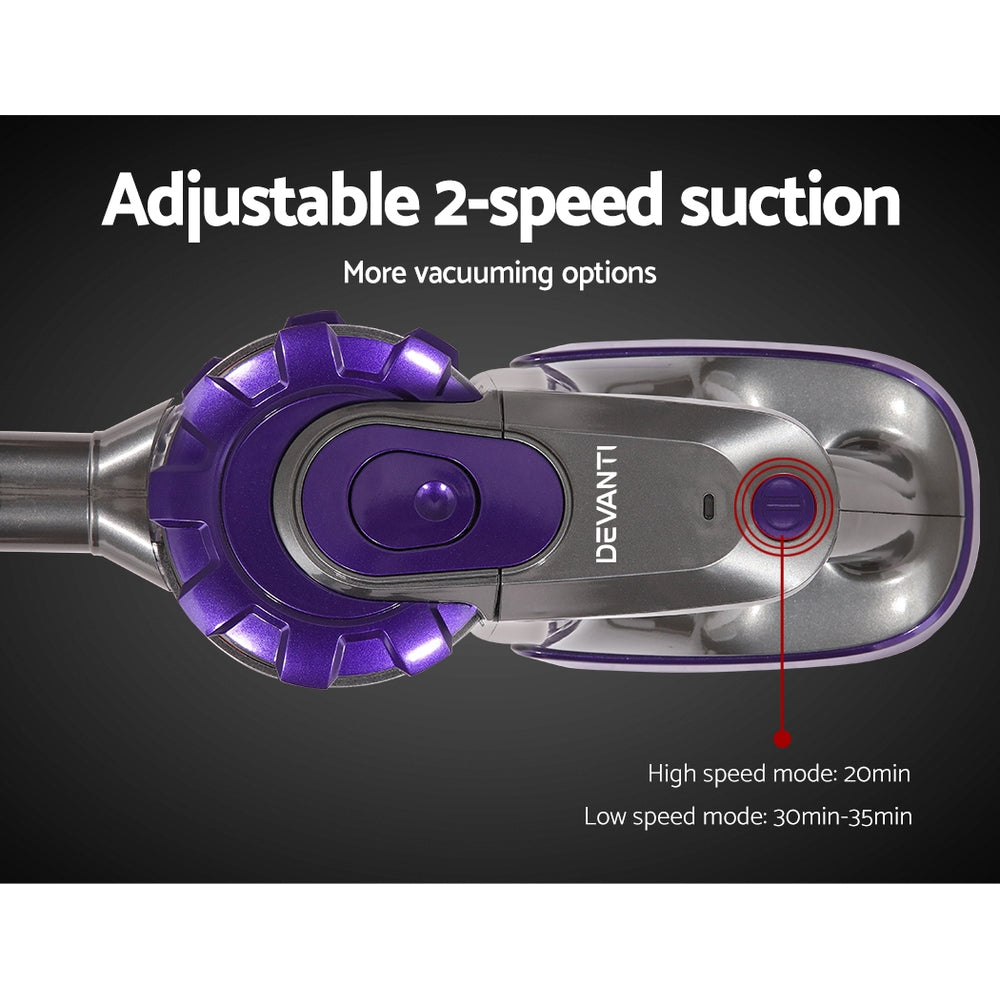 Devanti Stick Vacuum Cleaner Cordless Roller Brush 150W Purple-3