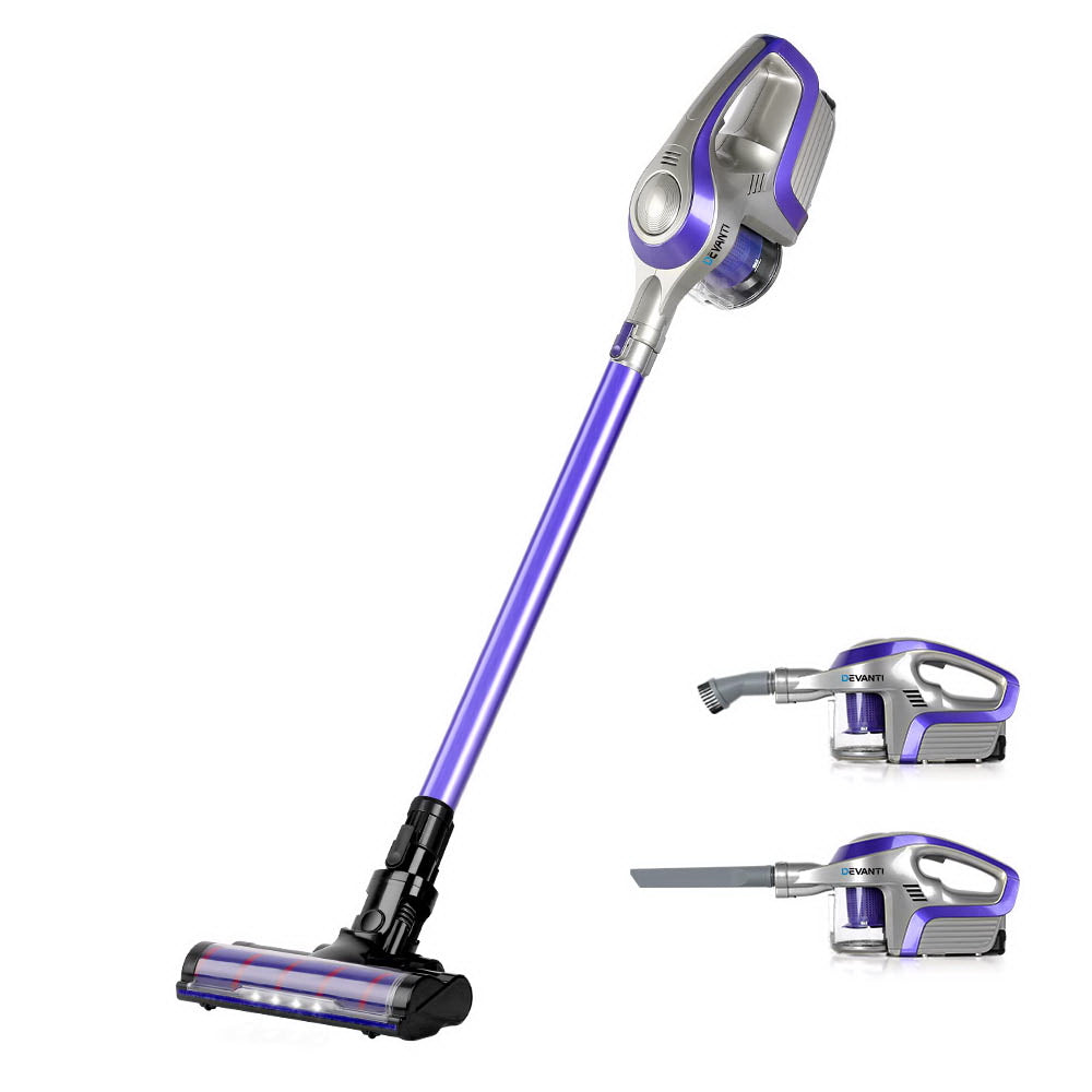 Devanti Stick Vacuum Cleaner Roller Brush Cordless 150W Purple-0