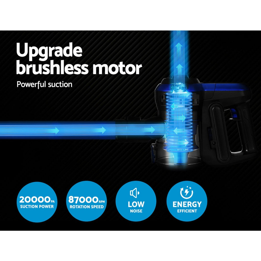 Devanti Stick Vacuum Cleaner Brushless Cordless 250W Blue-5