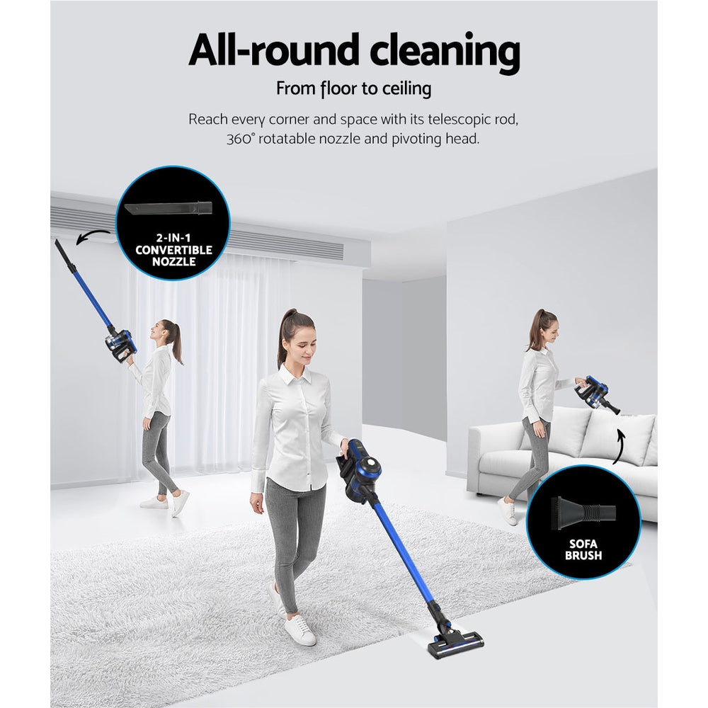 Devanti Stick Vacuum Cleaner Brushless Cordless 250W Blue-6