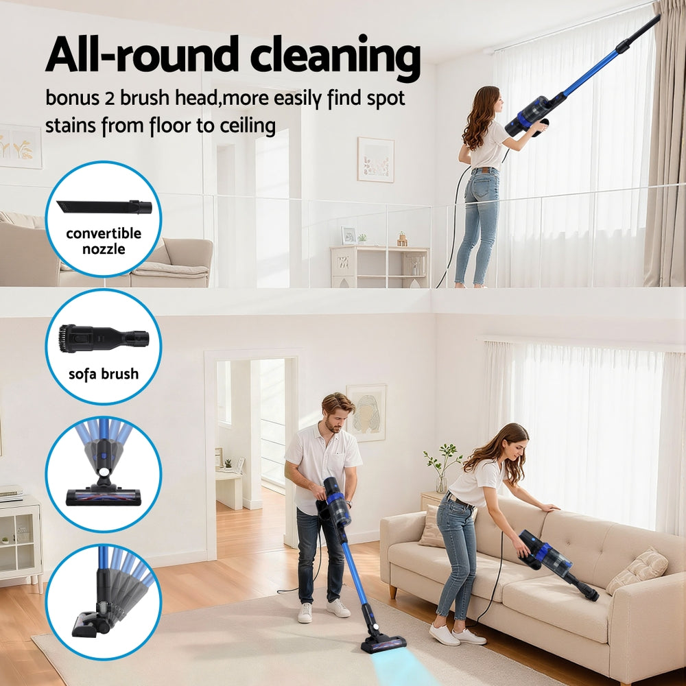 Devanti Stick Vacuum Cleaner Brushless Cordless 350W Blue-4
