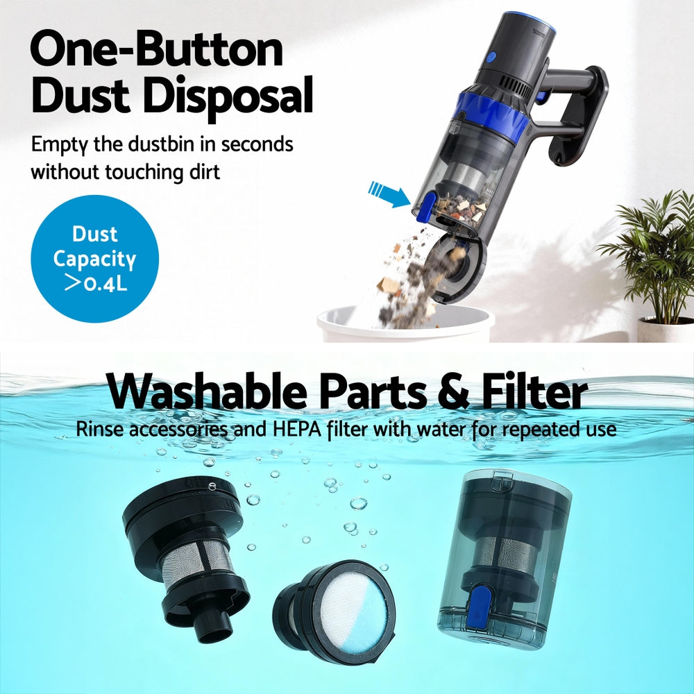 Devanti Stick Vacuum Cleaner Brushless Cordless 350W Blue-6