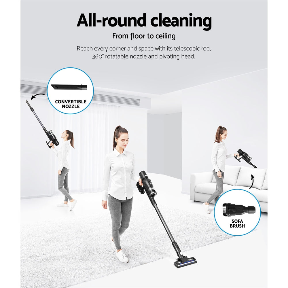 Devanti Stick Vacuum Cleaner Brushless Cordless 350W Grey-5