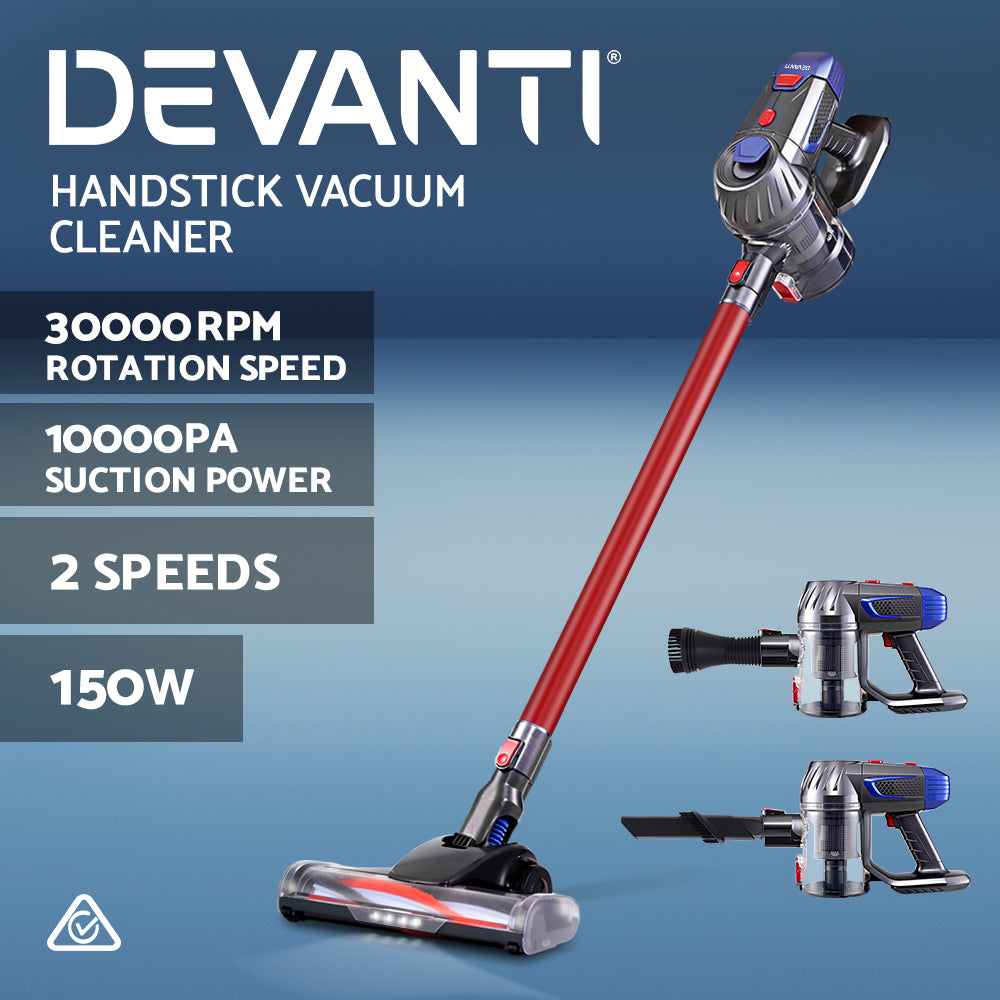 Devanti Stick Vacuum Cleaner Bagless Cordless Red 150W-2