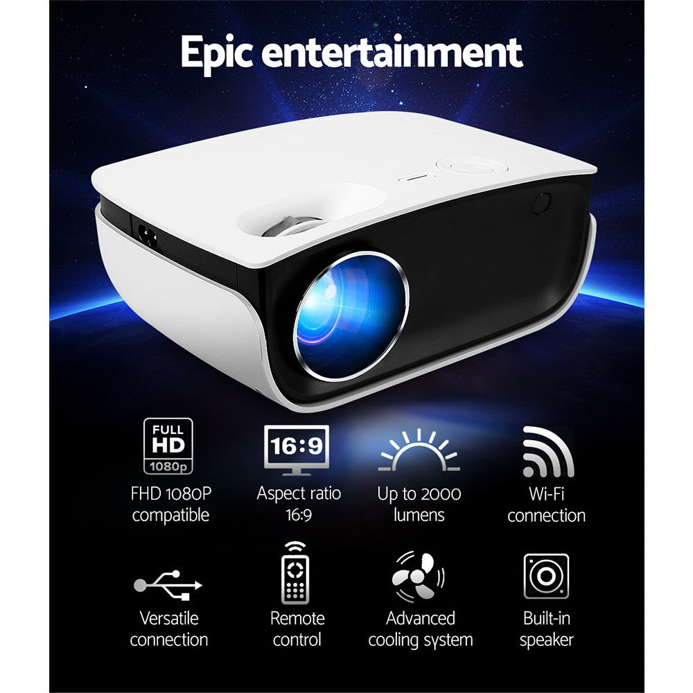 Devanti Portable Mini Video Projector 1080P Wifi Home Theater HDMI White-3