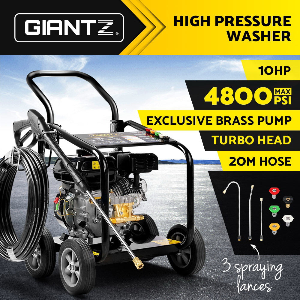 Giantz 4800PSI Petrol High Pressure Cleaner Washer 10HP 20M Hose Gurney-3