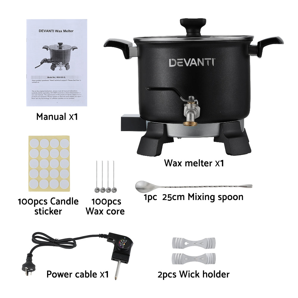 Devanti 5L Wax Melter Candle Making 1200W Melting Pot Furnace Quick Pour Spout Soy Soap-3