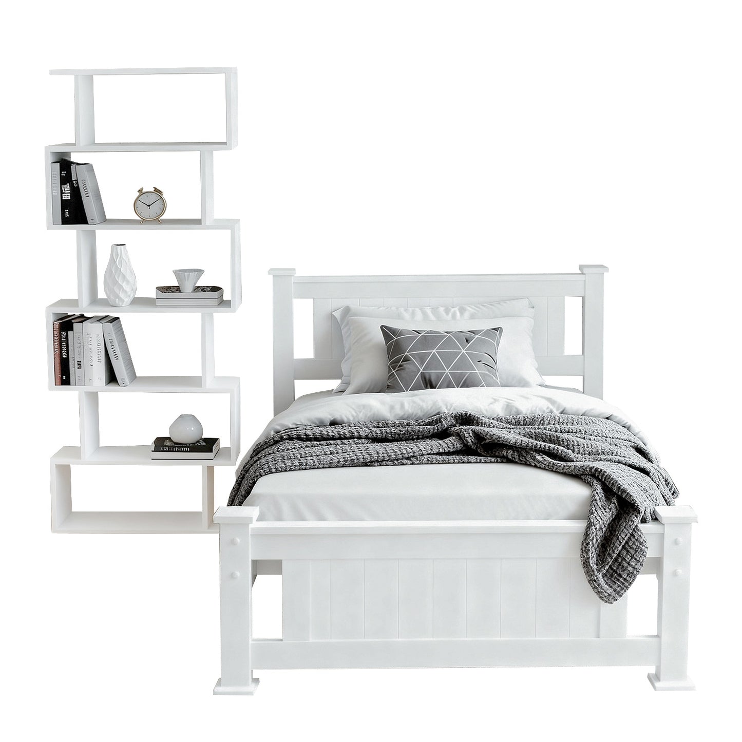 Artiss King Single Bed Frame and Bookshelf-0