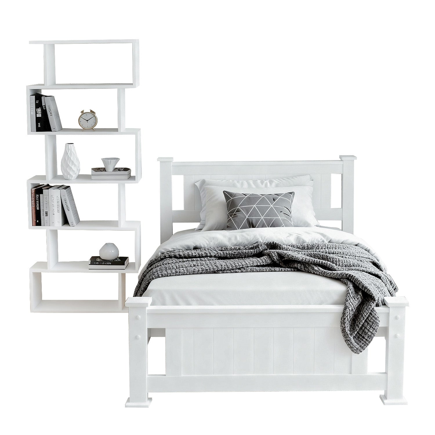 Artiss King Single Bed Frame and Bookshelf-0