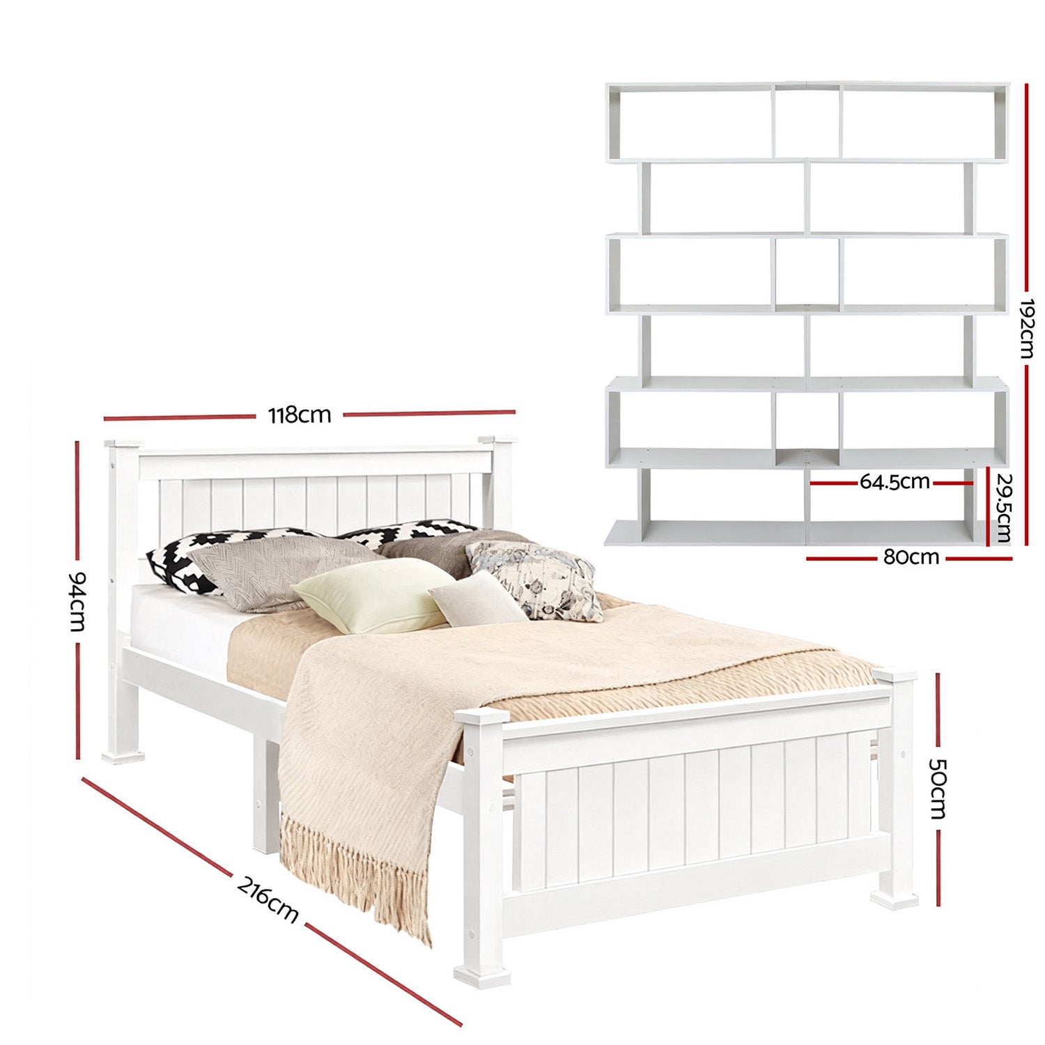 Artiss King Single Bed Frame and Bookshelf-1