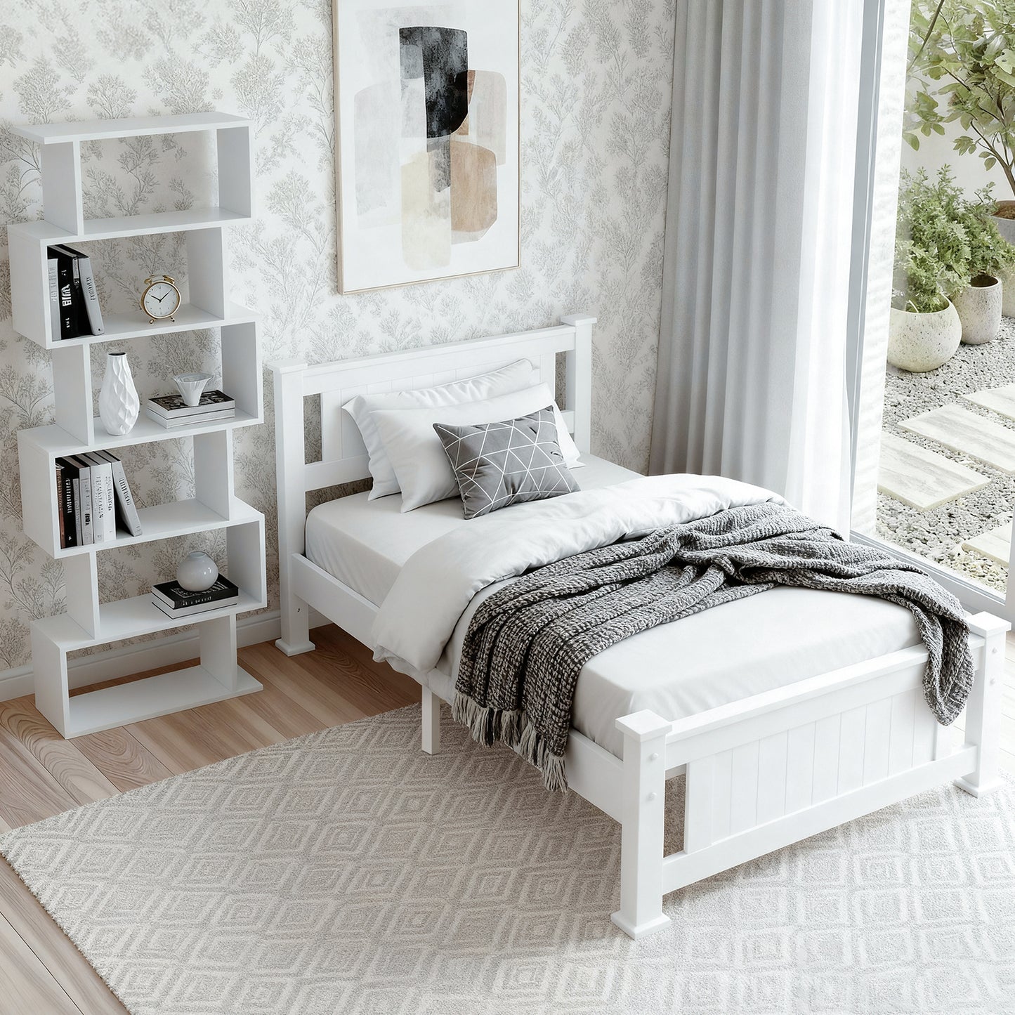 Artiss King Single Bed Frame and Bookshelf-6