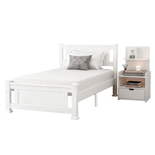 Artiss King Single Bed Frame and Bedside Table White-0