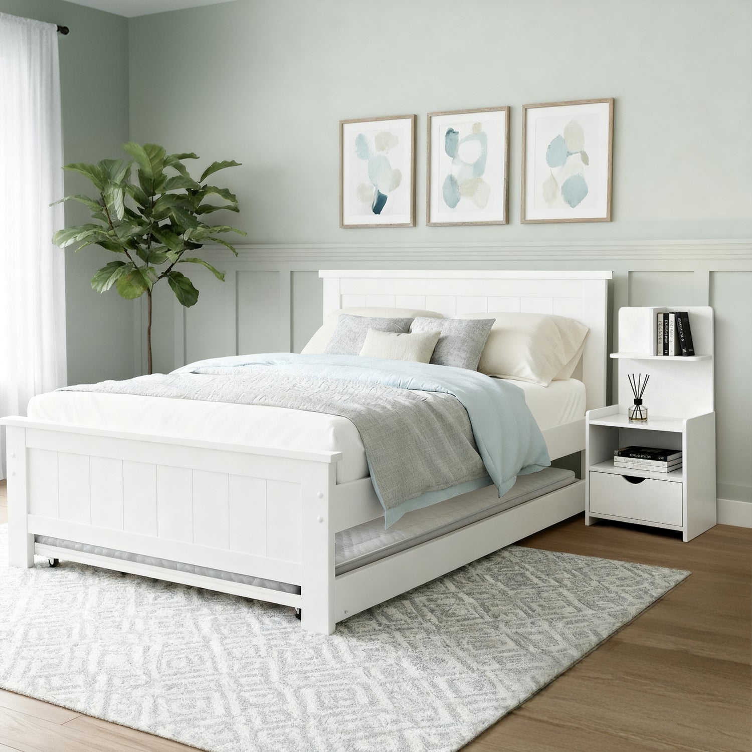 Artiss King Single Bed Frame and Bedside Table White-6