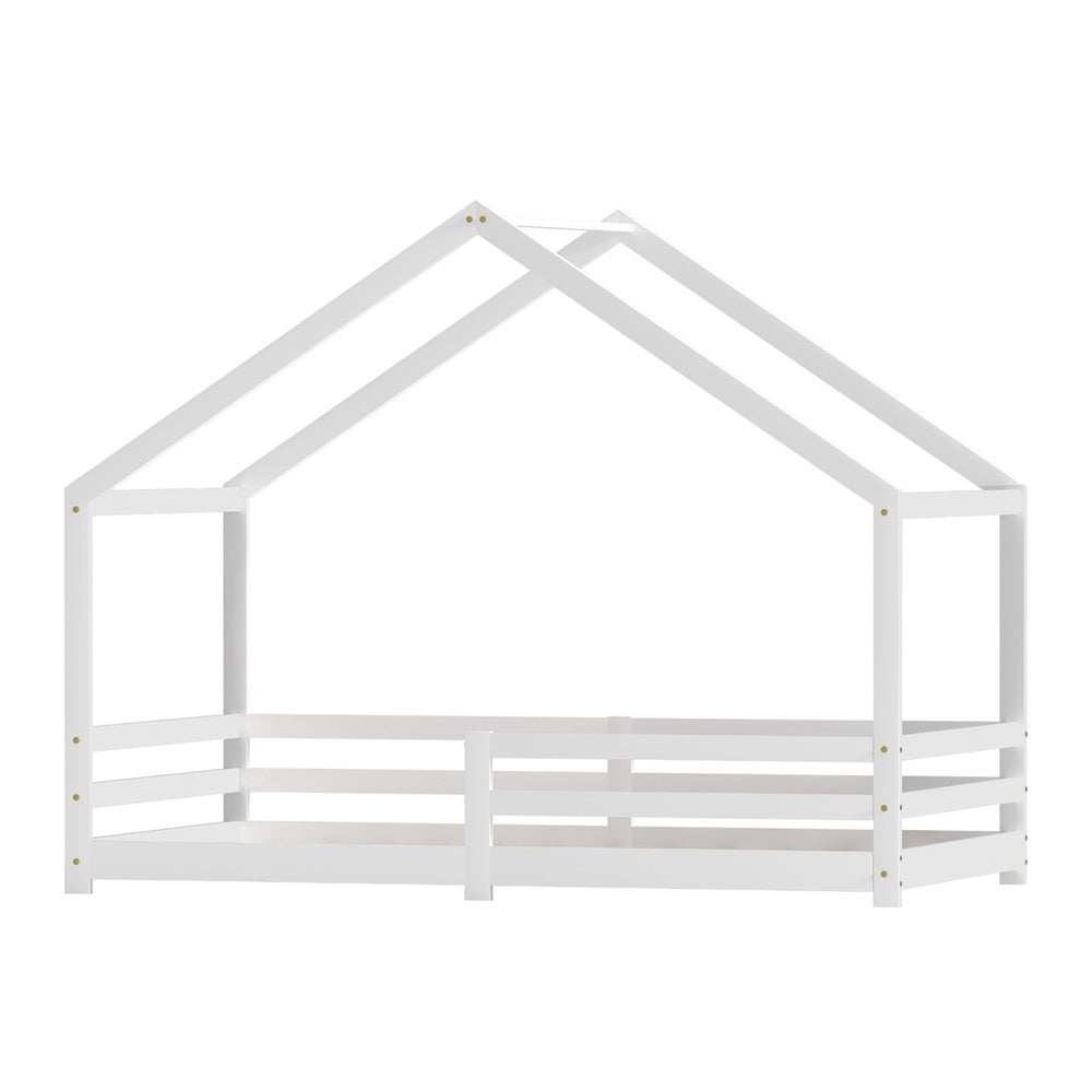 Artiss Bed Frame Wooden Kids Single House Frame White AMOS-0