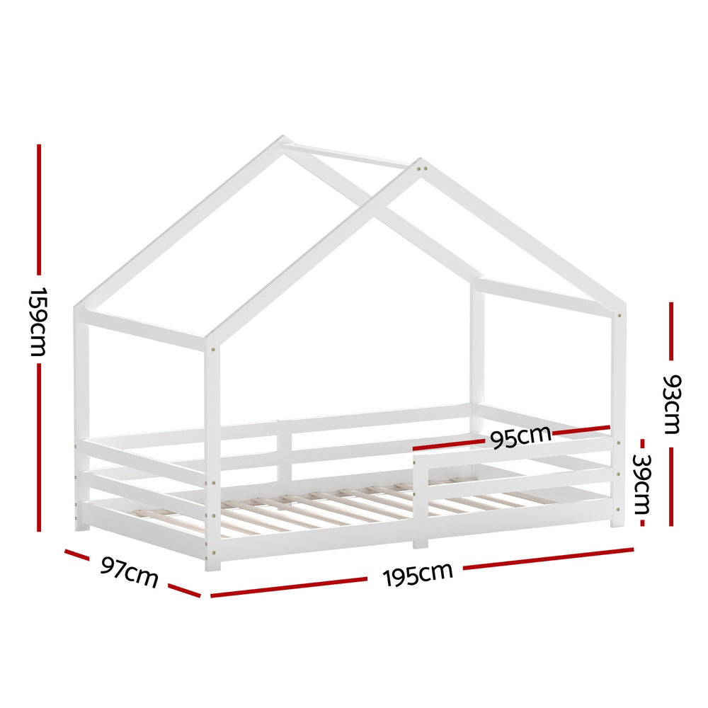 Artiss Bed Frame Wooden Kids Single House Frame White AMOS-1