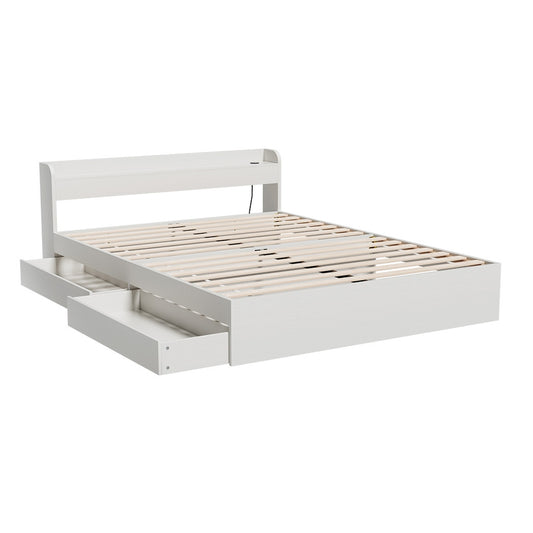 Artiss Bed Frame Double Size Mattress Base wtih Charging Ports 2 Storage Drawers-0