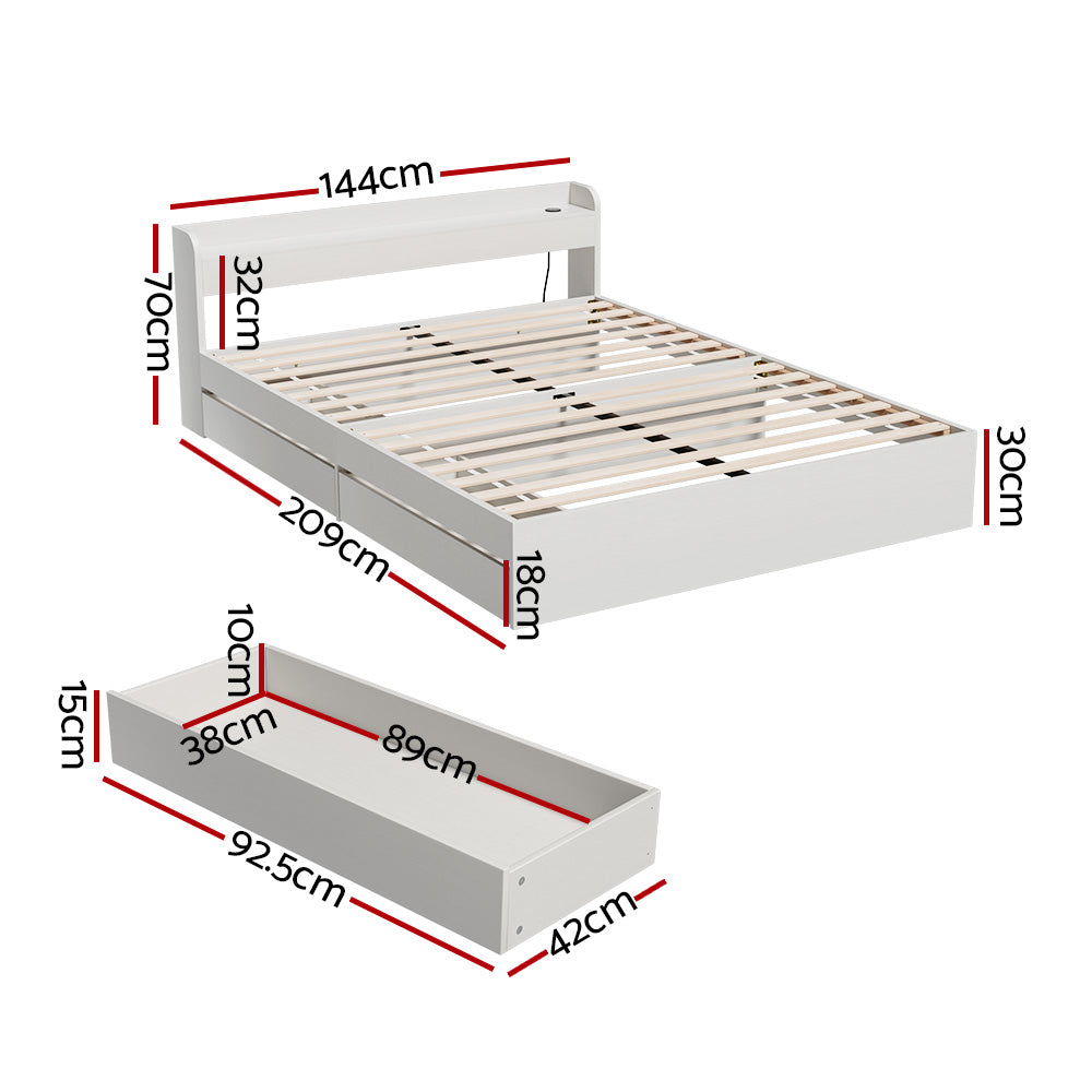 Artiss Bed Frame Double Size Mattress Base wtih Charging Ports 2 Storage Drawers-1