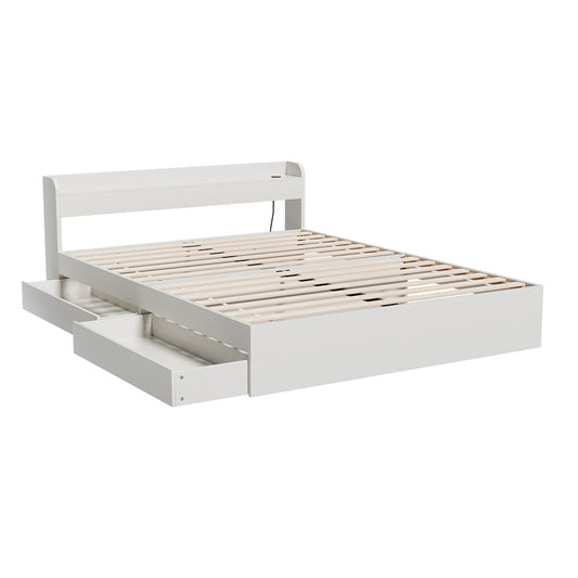 Artiss Bed Frame Queen Size Mattress Base wtih Charging Ports 2 Storage Drawers-0