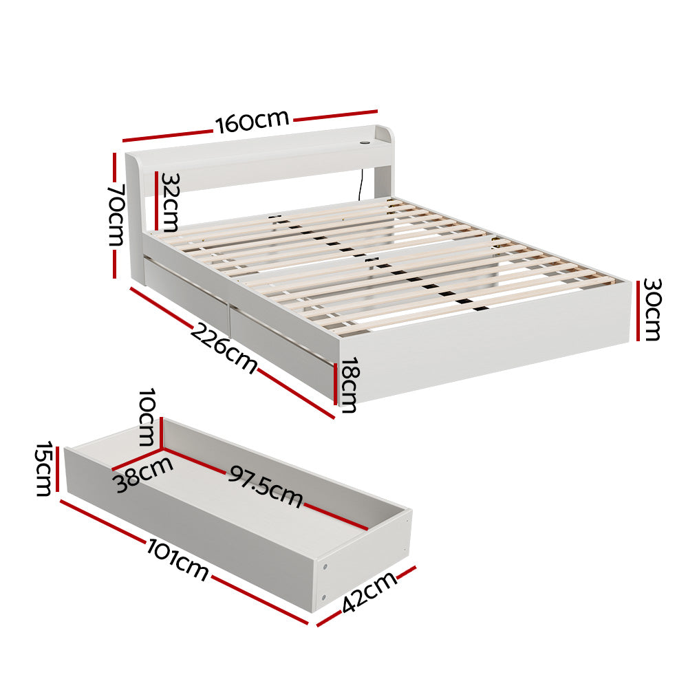 Artiss Bed Frame Queen Size Mattress Base wtih Charging Ports 2 Storage Drawers-1