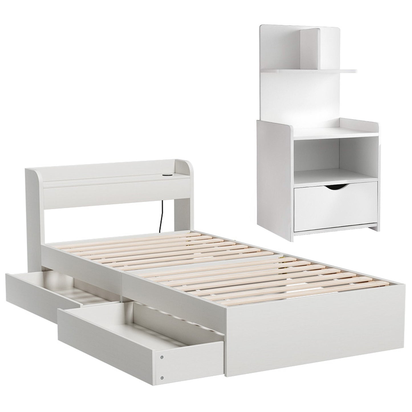 Artiss Single Bed Frame with Charging Ports and Bedside Table-2