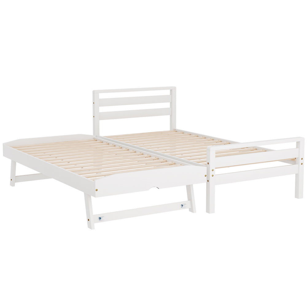 Artiss Bed Frame Single Size 2-in-1 Trundle Wooden White AVIS-2