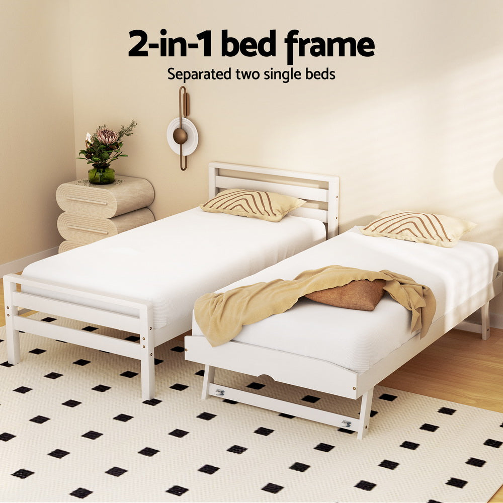 Artiss Bed Frame Single Size 2-in-1 Trundle Wooden White AVIS-3