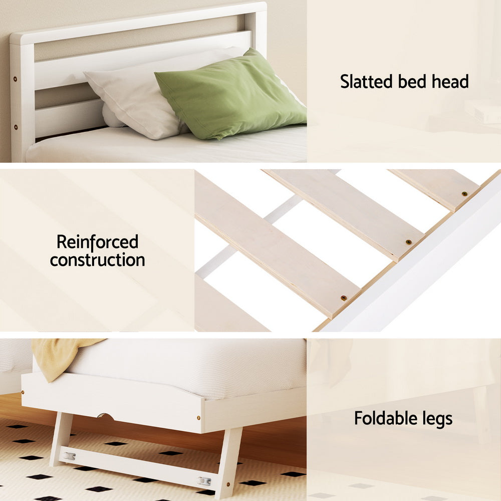 Artiss Bed Frame Single Size 2-in-1 Trundle Wooden White AVIS-5