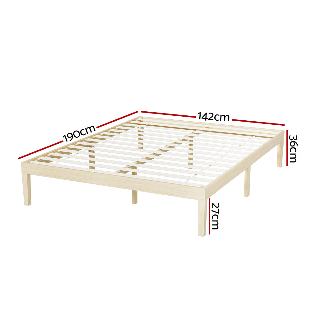 Artiss Bed Frame Double Size Wooden Base Mattress Platform Timber Pine BRUNO-1