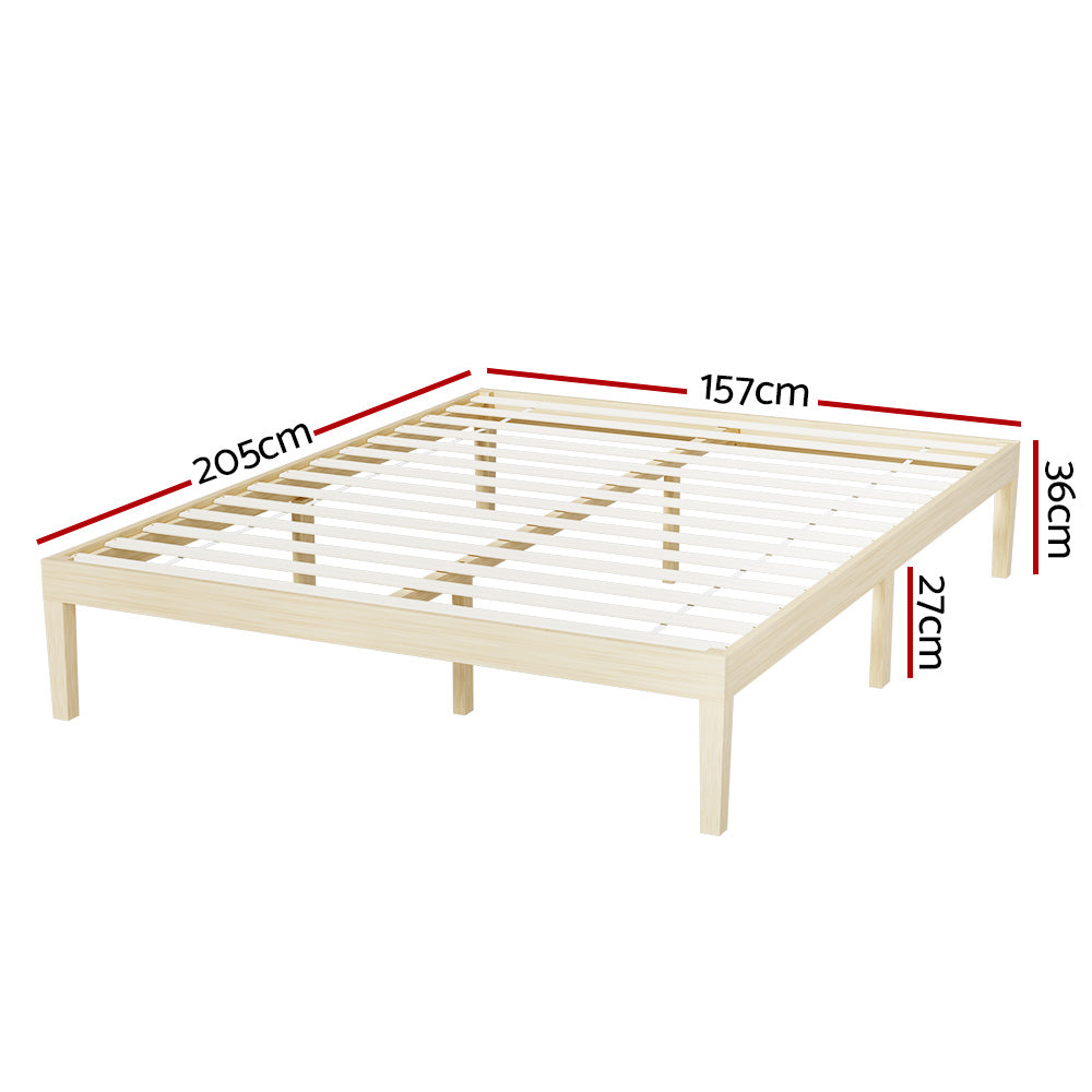 Artiss Bed Frame Queen Size Wooden Base Mattress Platform Timber Pine BRUNO-1